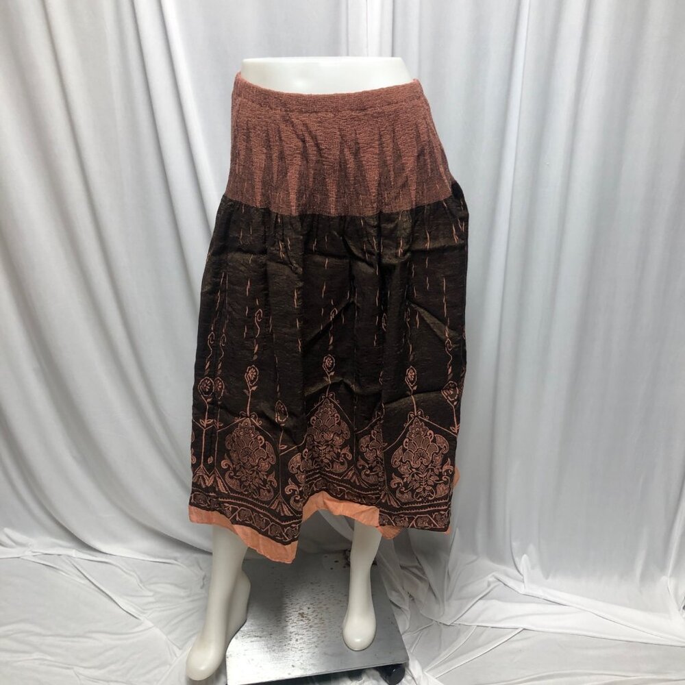 Coldwater Creek Skirt Womens Size Petite Medium Brown Orange Broomstick Peasant